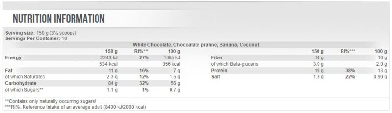 SCITEC Oatmeal съставки